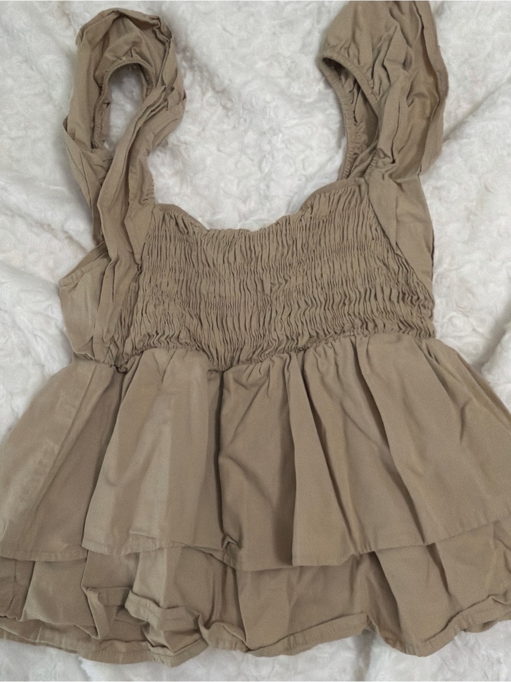 Smocked Ruffle Layered Tank Top - Taupe